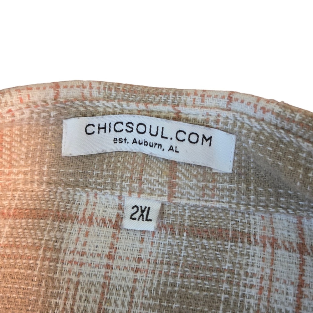 Chic Soul Tan Plaid Coastal Relaxed Fit Womens 2XL Long Sleeve Oversized Shacket - Picture 2 of 9